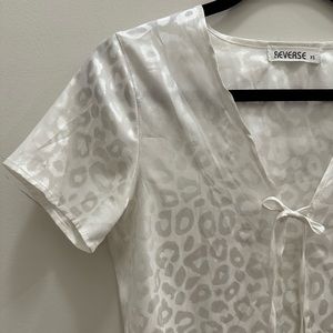 White satin cheetah print tie top